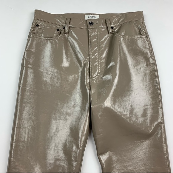 AGOLDE Recycled Leather 90’s Pinch Waist Pant in Quail Patent Sz 31 - Picture 13 of 15